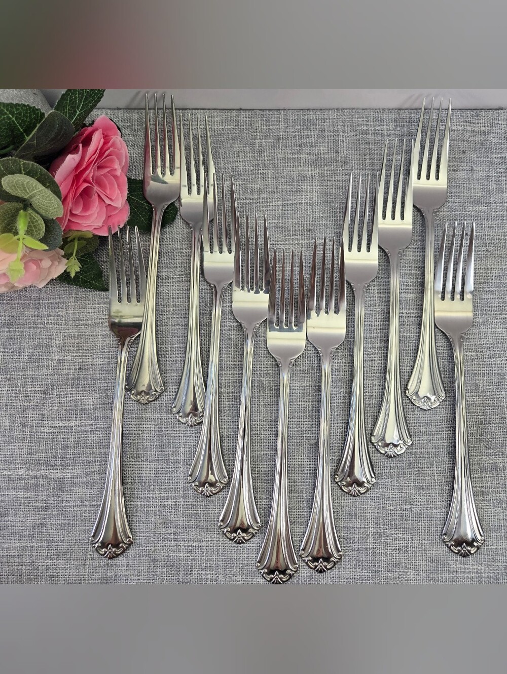 Lot of 11 Reed & Barton CHURCHILL Stainless Steel Forks - Glossy Scroll Pattern